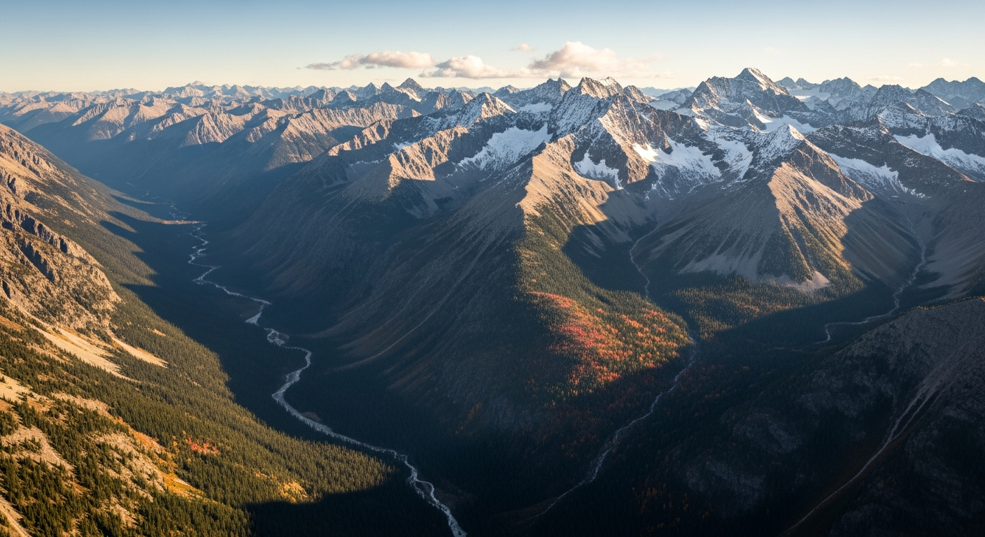 Aerial mountain wilderness terrain