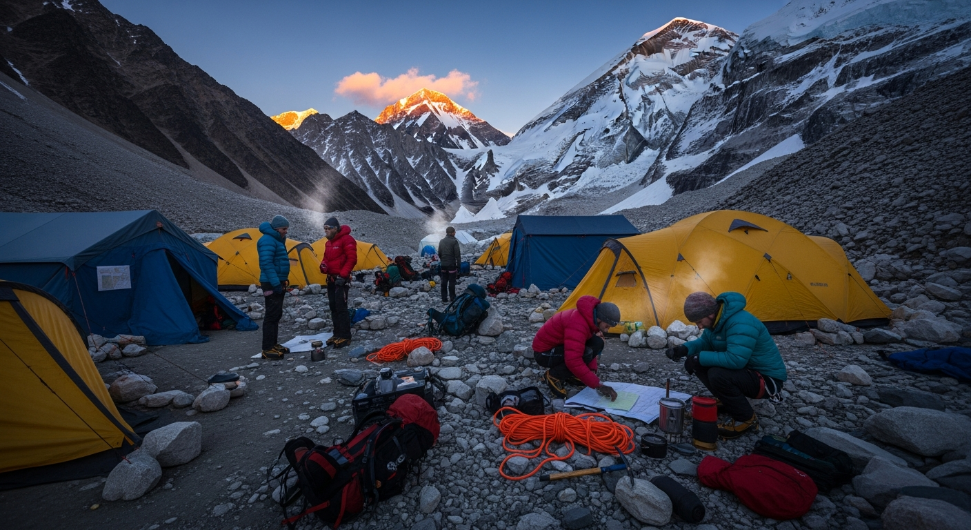 Expedition basecamp at first light