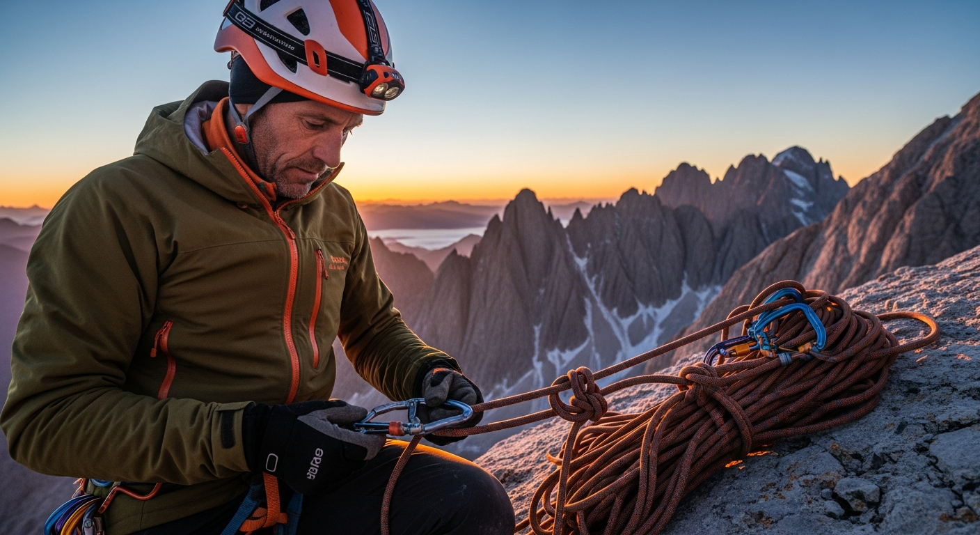 Guide checking equipment at dawn