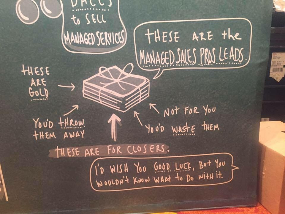 Chalkboard booth art: These are the Managed Sales Pros leads. These are for closers.