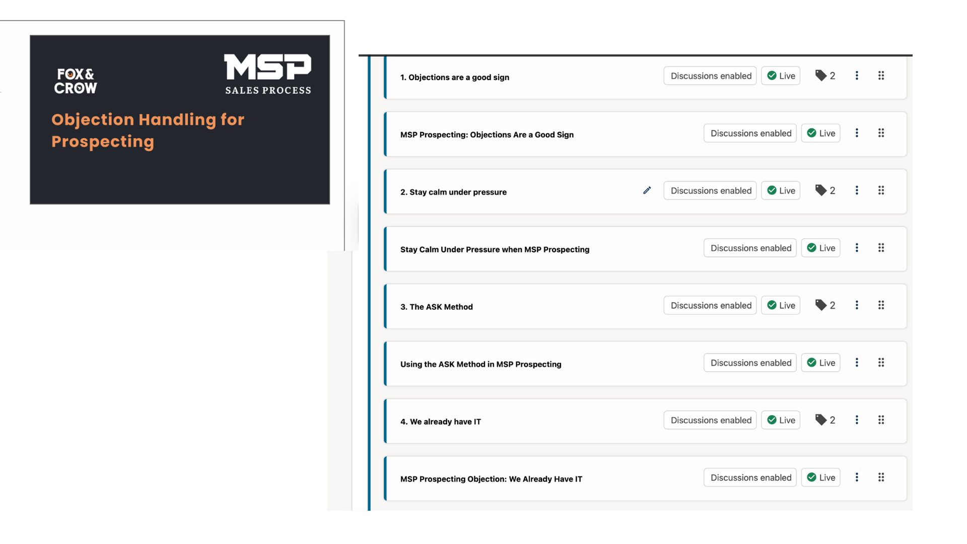 MSP Sales Process course lesson outline
