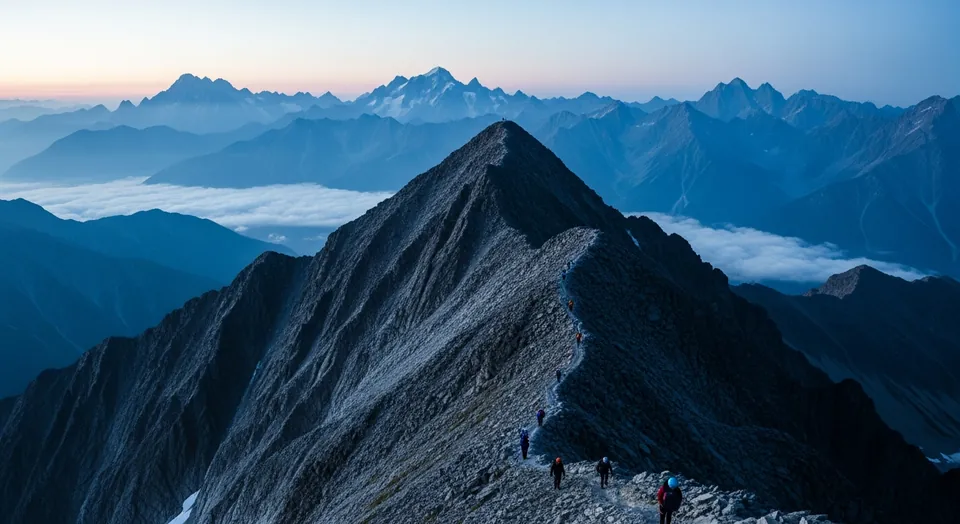 Mountain ridgeline at dawn