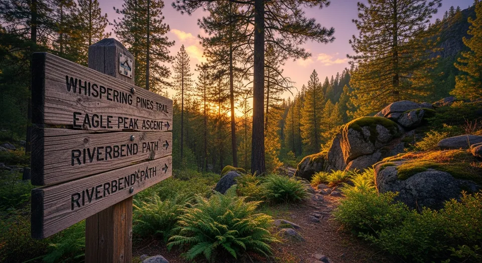 Weathered wooden trailhead signpost